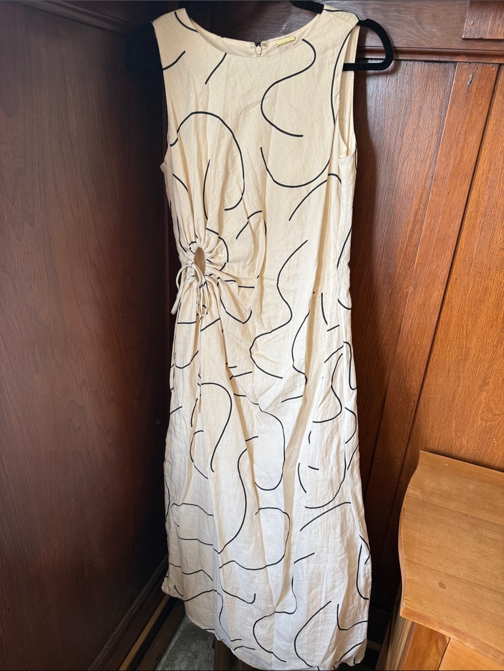 Magaschoni Cream Maxi Dress with Black Abstract Lines